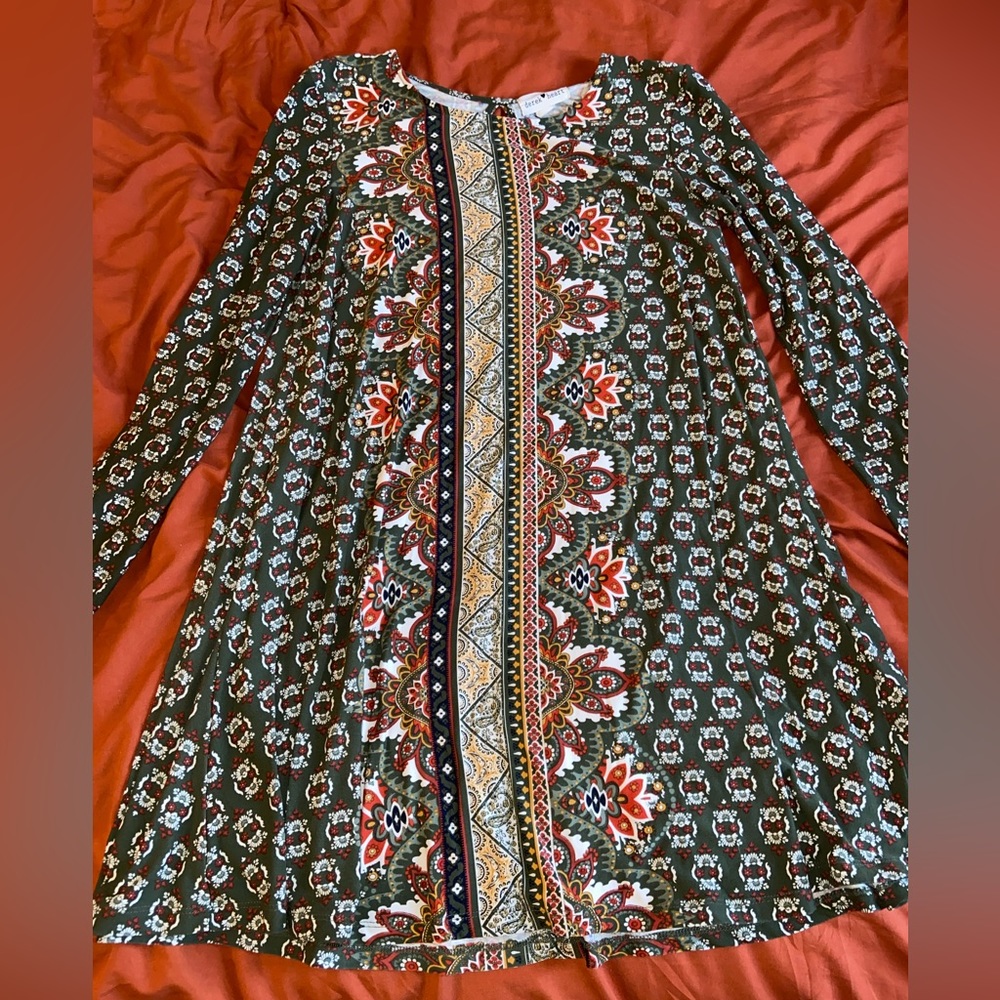 Green Paisley Dress Long Sleeve Size S